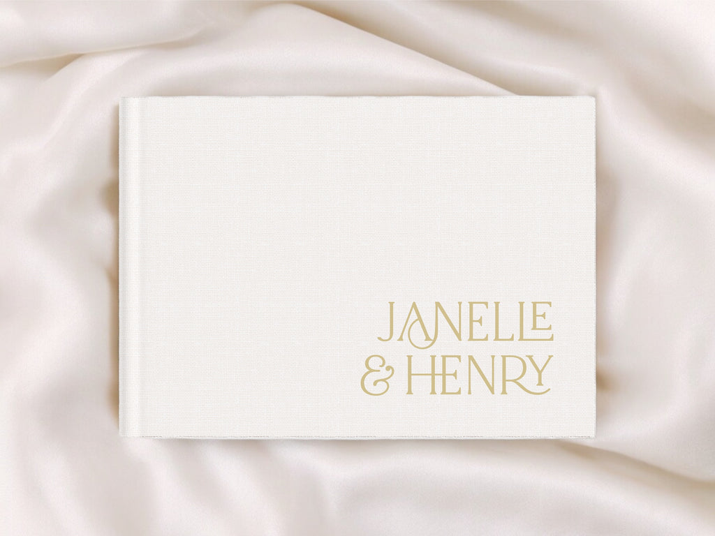 White Linen Guest Book for Weddings, Events, and Scrapbooking with Luxury Cover and 120gsm Pages. Personalizable with Black Print, Gold or Silver Foil. Ideal for Polaroid Photos, Keepsake Messages, Customizable, Elegant Guest Book, Special Event, Wedding Keepsake, Custom Guest Book, Versatile Use, Plain White Pages.