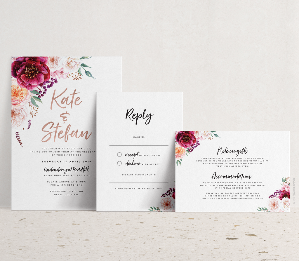 Floral, Flower, bouquet, Wedding Invitations Custom Elegant Modern Minimalist Classic Handmade Affordable Luxury Rustic Unique Floral Calligraphy Vintage Chic Simple Personalized Foil Monogram Destination Beach Formal Casual DIY Illustrated Arch Shape Right Aligned Serif Font Handwritten Script Design Trends